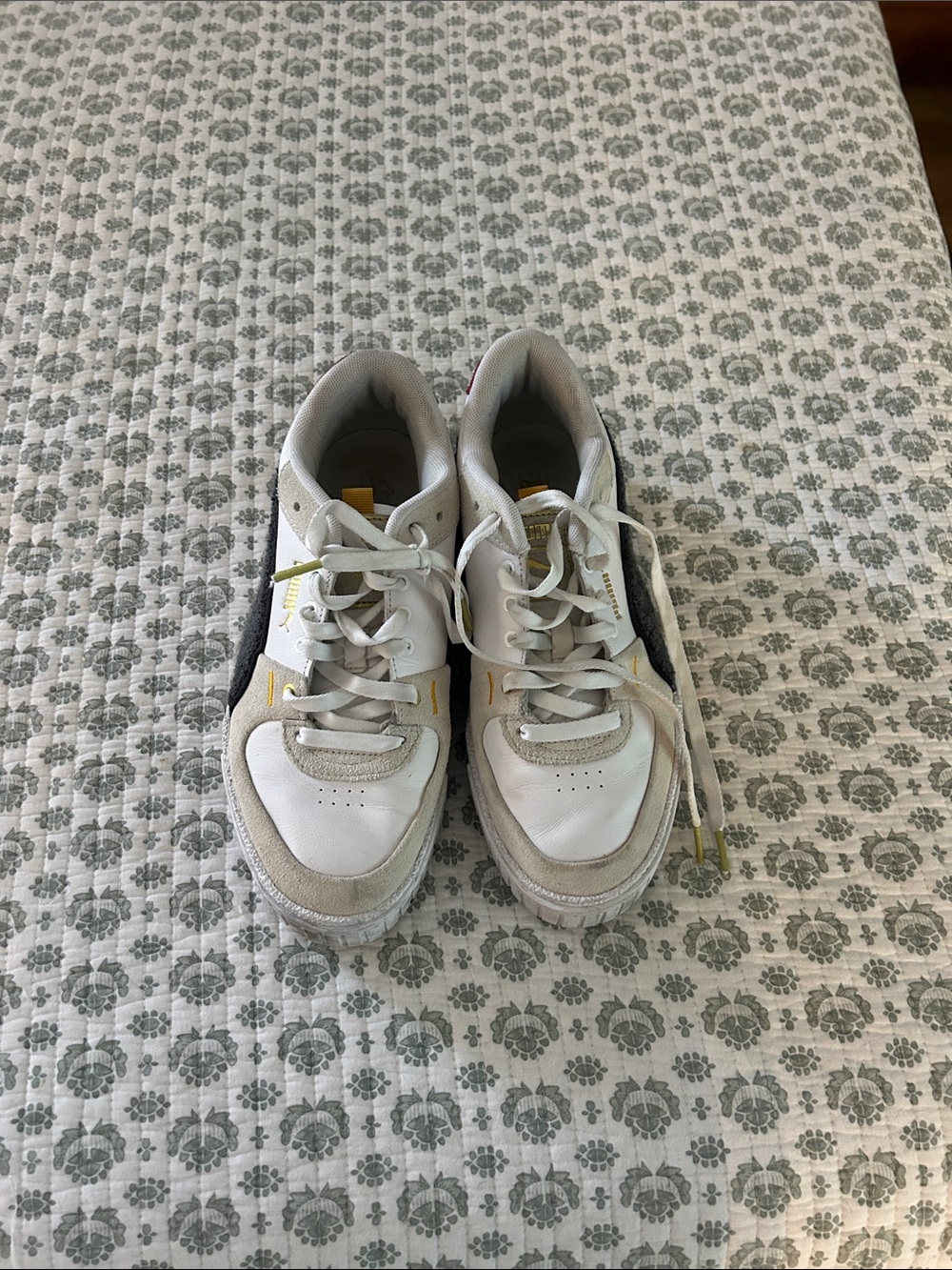 Puma White Sneakers with Black Formstrip and Yellow Accents